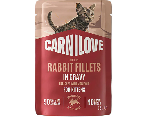 Kapsička pro koťata Carnilove s králičími filety v omáčce, 85 gramů.