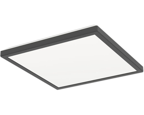 Čtvercový LED panel s tmavým rámem pro stropní montáž.
