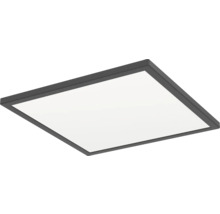 Čtvercový LED panel stropní svítidlo s tmavě šedým rámem.