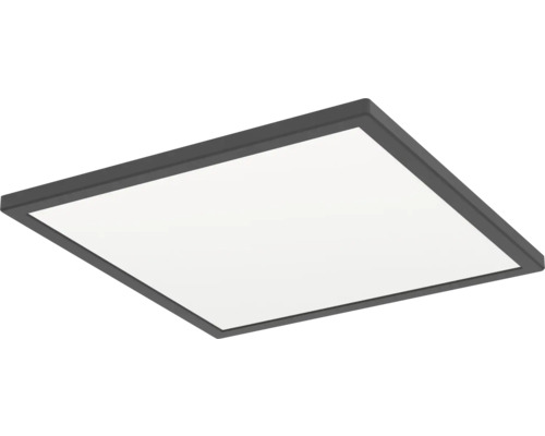 Čtvercový LED panel stropní svítidlo s tmavě šedým rámem.