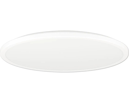 Ploché, kulaté stropní LED svítidlo v bílé barvě.