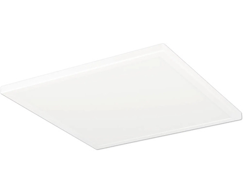 Plochý čtvercový LED panel v bílé barvě pro montáž na strop nebo stěnu.