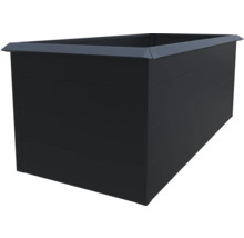 Obdélníkový kovový vyvýšený záhon v antracitové barvě s horizontálními panely.