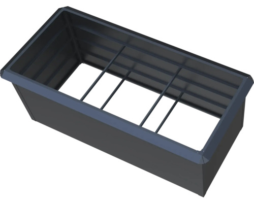 Obdélníkový kovový rám pro vyvýšený záhon v antracitové barvě se stabilizačními příčkami.