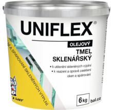 UNIFLEX olejový sklenářský tmel, 6 kilogramové balení pro utěsnění a opravu skleněných výplní oken.