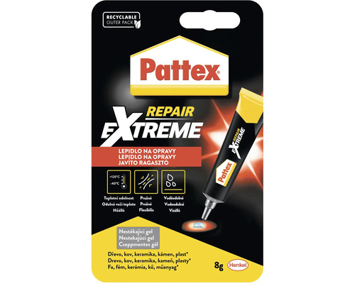 Pattex Repair Extreme lepidlo gel, 8 gramů, pružné, voděodolné, odolné teplotám od minus 40 do plus 120 stupňů Celsia.