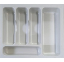 Bílý plastový příborník s pěti přihrádkami do zásuvky.