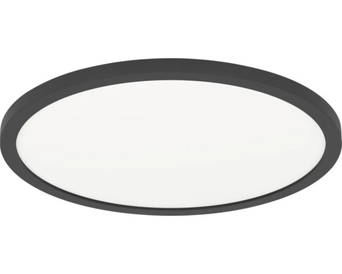 Kulaté LED stropní svítidlo s tmavým okrajem a plochým designem pro vnitřní osvětlení.