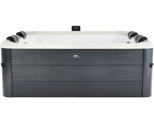 Vířivka MARIMEX MSPA Oslo Aero PLUS F-OS063WAP Obdélníková vířivka MSpa s tmavým obložením v dekoru dřeva, bílou vnitřní vanou a černými opěrkami hlavy.