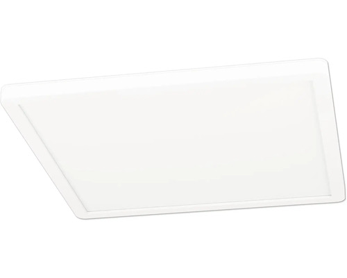 Čtvercový LED panel v bílé barvě pro montáž na strop nebo stěnu, ploché provedení.