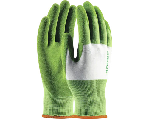 Pracovní rukavice Ardon s zeleným nánosem na dlaních a prstech a bílým hřbetem.