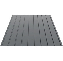 Trapézový plech v antracitové barvě s podélným profilem z kovu.