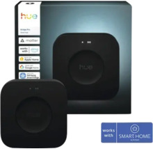 Černý Philips Hue Bridge Pro Smart Hub, kompatibilní s Matter, Alexa, Apple Home, Google Home, Samsung SmartThings a Hornbach Smart Home.