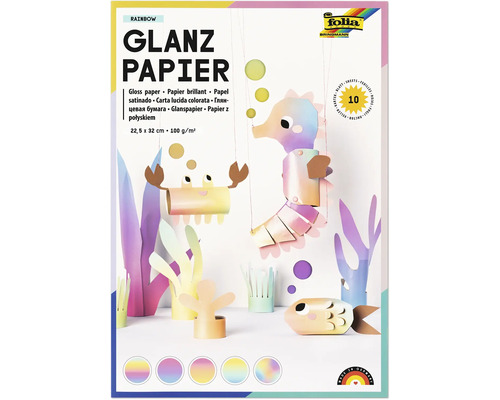 Lesklý papír Folia Rainbow 10 listů 22,5 krát 32 centimetrů 100 gramů na metr čtvereční na tvoření podmořských postaviček.