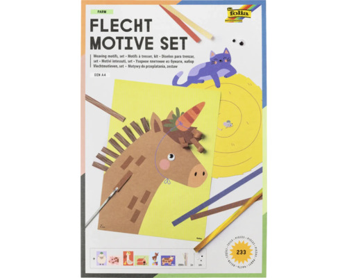 Sada proplétacích motivů Folia Farm s 233 díly pro děti. Obsahuje papírové motivy, proplétací proužky a pohyblivé oči ve formátu DIN A4.