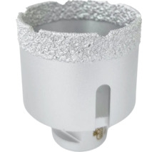 Diamantová vrtací korunka z kovu na dlaždice a kámen s diamantovým řezným okrajem.