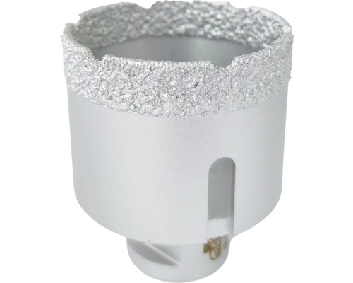 Diamantová vrtací korunka z kovu na dlaždice a kámen s diamantovým řezným okrajem.