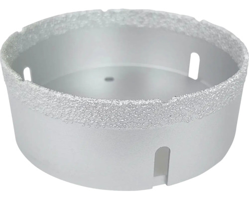 Diamantová děrovka na dlaždice z kovu s diamantovým řezným okrajem a bočními otvory.