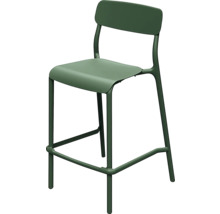 Barová židle s opěradlem a opěrkou nohou, zelená.
