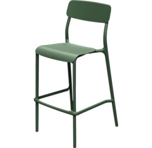 Barová židle s opěradlem a opěrkou nohou z kovu, tmavě zelená
