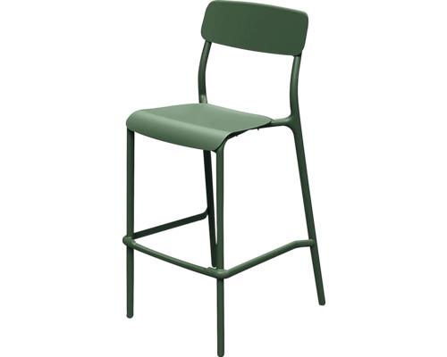 Barová židle s opěradlem a opěrkou nohou z kovu, tmavě zelená