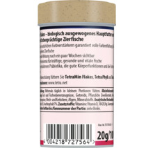 Zadní strana balení krmiva Tetra pro okrasné ryby s informacemi o produktu, čárovým kódem a hmotností 20 gramů.
