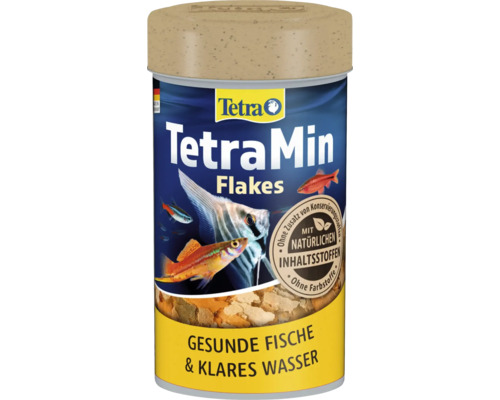 Hlavní krmivo pro okrasné ryby TetraMin Flakes ve formě vloček, s přírodními složkami, bez konzervantů a barviv.