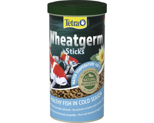 Krmivo Tetra Pond Wheatgerm Sticks pro ryby v jezírku pro chladné období při teplotě vody pod 10 stupňů s přírodními složkami.