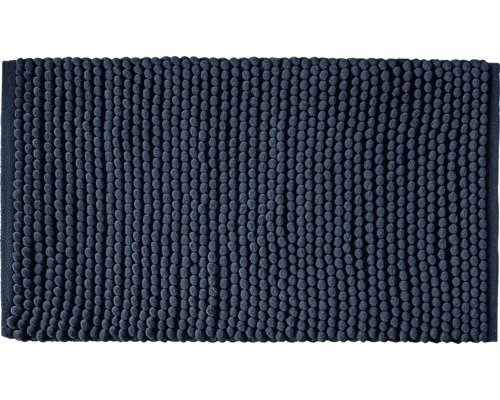 Tmavě modrá koupelnová předložka s měkkou žinylkovou strukturou.