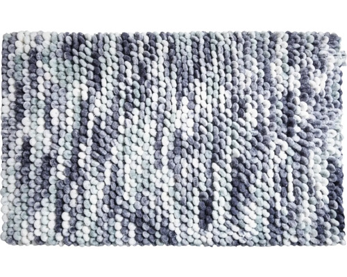 Strukturovaná koupelnová předložka s nopkovým povrchem a melírovaným vzorem v šedé a bílé barvě.