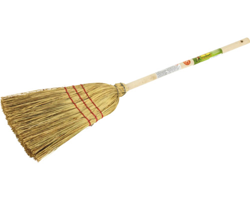 Čirokový smeták s dřevěnou násadou a červeným prošitím FloraSelf.