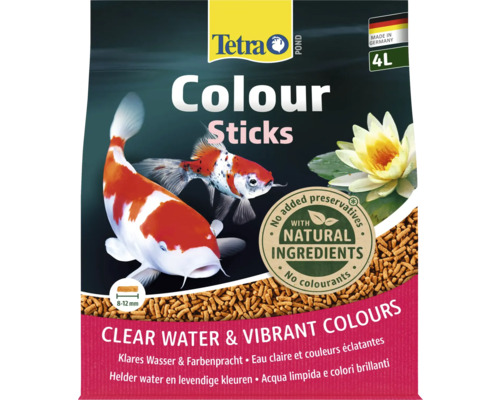 Tetra Pond Colour Sticks, krmivo pro rybniční ryby pro intenzivní barvy a čistou vodu, 4 litry, 8 až 12 milimetrů, bez konzervačních látek, Tetra Logo.