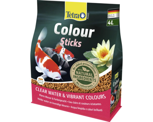 Krmivo pro jezírkové ryby Tetra Pond Colour Sticks, 4 litry, s přírodními složkami pro čistou vodu a zářivé barvy.
