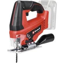 Aku přímočará pila Einhell s obloukovou rukojetí, pilovým listem, průhledným chráničem proti třískám a adaptérem pro odsávání.