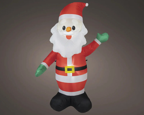 Nafukovací Santa Claus s bílým vousem a zelenými rukavicemi, mávající, vánoční dekorace pro vnitřní i venkovní použití.