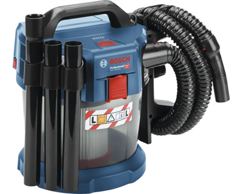 Akumulátorový vysavač pro mokré i suché sání Bosch Professional GAS 18 Volt-10 litrů, třída prachu L, s průhlednou nádobou. Logo Bosch.
