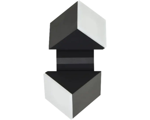 Moderní nástěnné svítidlo s geometrickým designem kostky, černá a bílá barva, svícení nahoru i dolů.