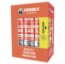 Debbex univerzální silikon transparentní, sada 3 kusů včetně stěrky na spáry.