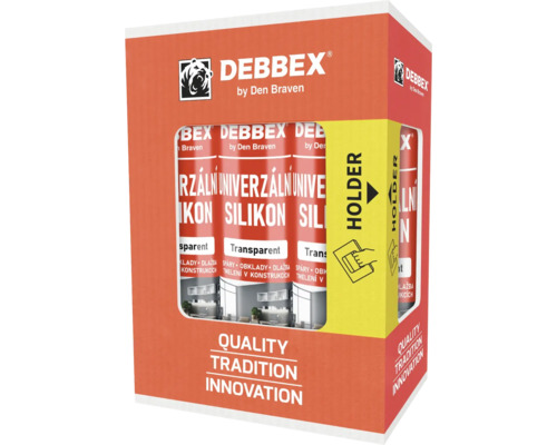 Debbex univerzální silikon transparentní, sada 3 kusů včetně stěrky na spáry.