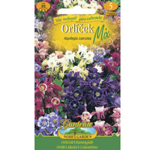 Sáček osiva orlíčku Mix Aquilegia caerulea s květy různých barev a výškou rostliny circa 55 centimetrů.