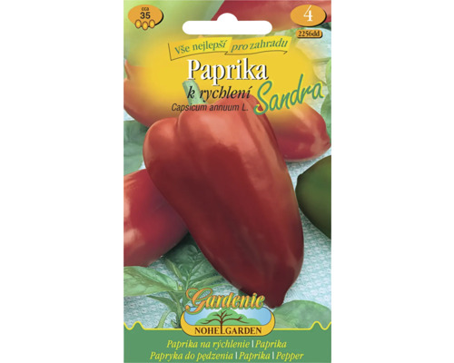 Sáček se semeny papriky k rychlení odrůdy Sandra, Nohelgarden Logo.