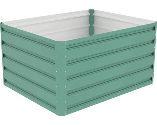 Kovový vyvýšený záhon, obdélníkový, zelený.