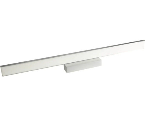 Podlouhlé bílé LED osvětlení nad zrcadlo do koupelny vyrobené z kovu a plastu.