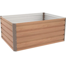 Kovový vyvýšený záhon v dekoru dřeva, obdélníkový s rohovými výztuhami