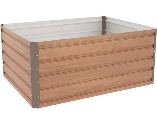 Kovový vyvýšený záhon v dekoru dřeva, obdélníkový s rohovými výztuhami