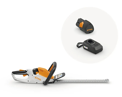 Akumulátorové nůžky na živý plot STIHL včetně akumulátoru a nabíječky.