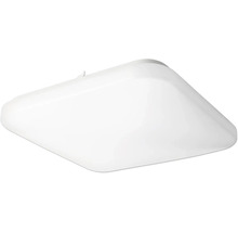 Čtvercové LED stropní svítidlo v bílé barvě, plochý kryt se zaoblenými rohy.