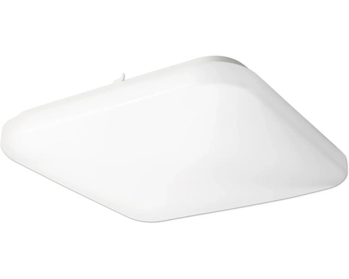 Čtvercové LED stropní svítidlo v bílé barvě, plochý kryt se zaoblenými rohy.