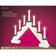 Lumineo LED svícen se 7 svíčkami, bílý, teplé bílé světlo, pro vnitřní použití, napájení na baterie a 6hodinový časovač.