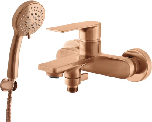 Vanová baterie s ruční sprchou a sprchovou hadicí v měděném vzhledu pro montáž na stěnu